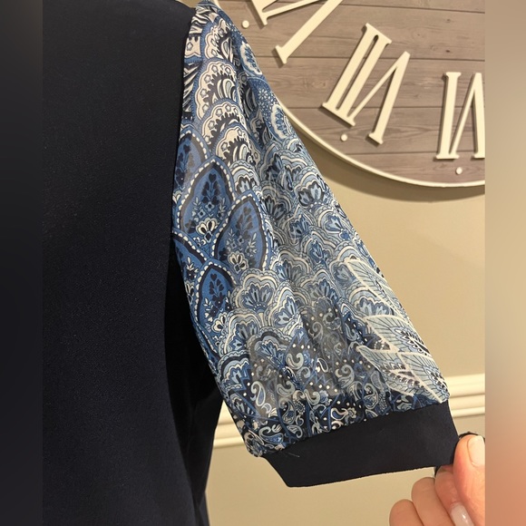 Women's CeCe Short Sleeve Top -Navy Blue with Chiffon sleeves NWOT Size … - Picture 8 of 11